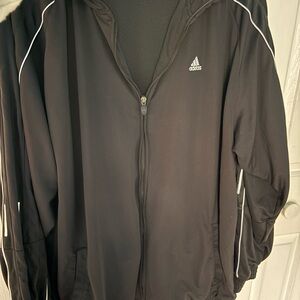 Adidas Men's Black Windbreaker with White Accents